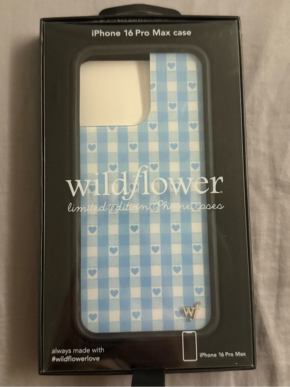 Wildflower Blue Gingham Heart iPhone 16 Pro Max Case